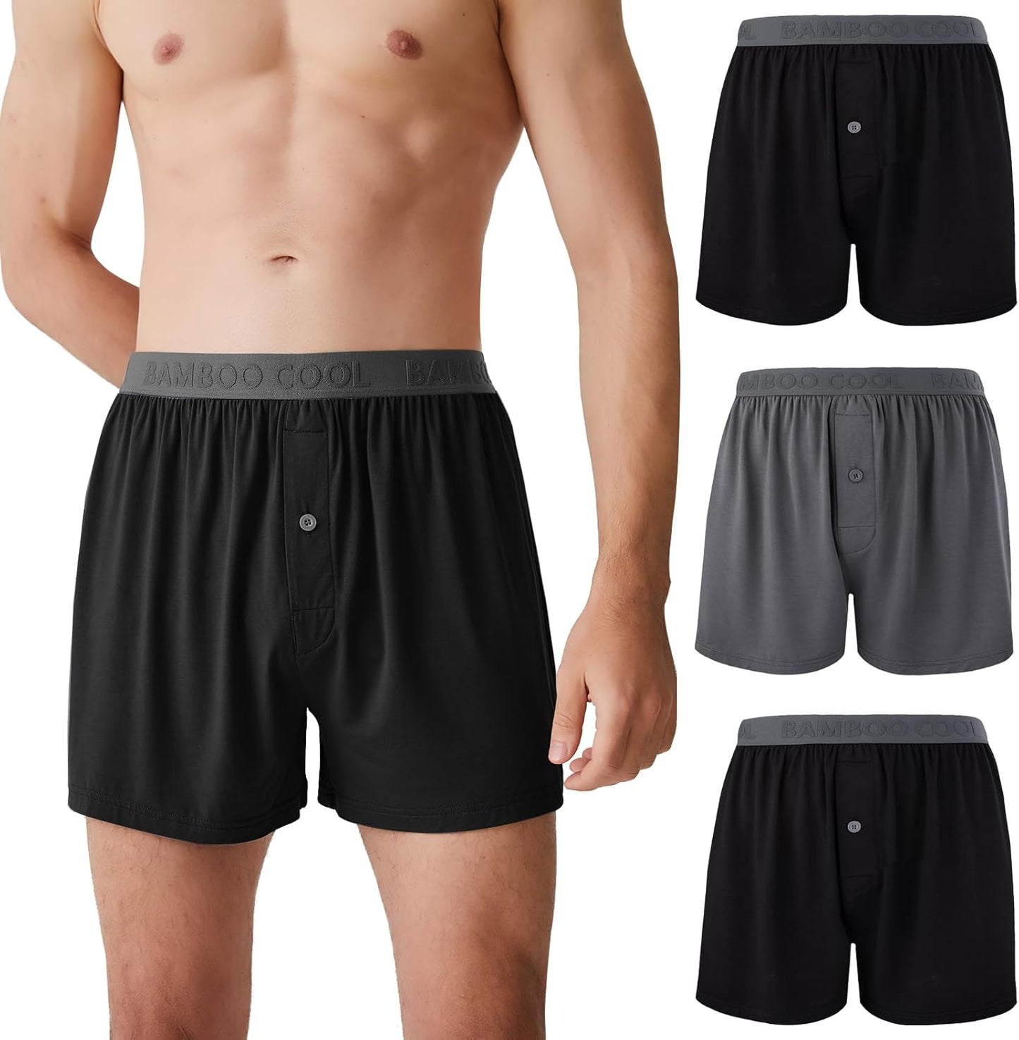 BAMBOO COOL Mens Boxer Shorts Underwear Soft Comfortable Breathable Knit Boxers Short for Men (3 or 5 Pack)