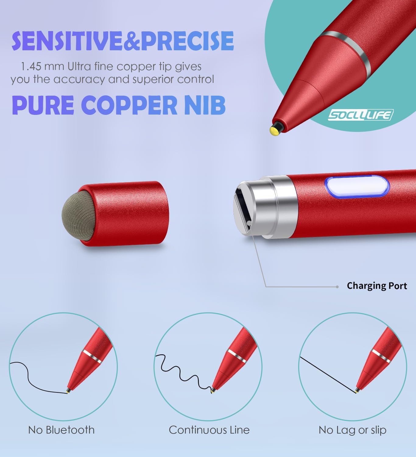 Active Stylus Pen for Touch Screens, Dual Pen Tips for Drawing &Writing,High Precise Universal Digital Pencil for Tablet/Phone/Sam-sung/K-indle,i-Pad Air/Pro/Mini,A-pple i-Phone 17/16/15/14/13/12- Red