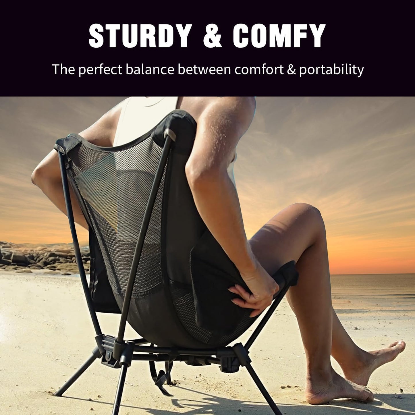 MOON LENCE Portable Camping Chair Backpacking Chair - The 4th Generation Ultralight Folding Chair - Compact, Lightweight Foldable Chairs for Hiking Mountaineering, Beach (Black-1Pack (Glod-Logo))