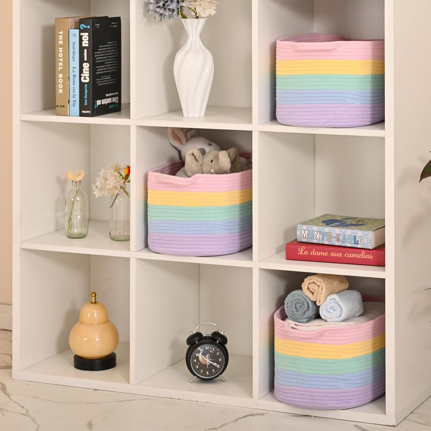 DUHEL Cotton Rope Woven Storage Basket (Rainbow-3Pcs) | Used for Baby Hamper Toy Organizer, Gift Baskets Empty,Kids,Baby,nursery. Size 15x10x8.7 Inches