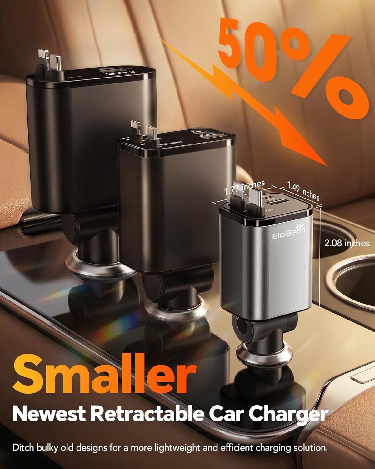 Retractable Car Charger,Car Phone Charger USB C Fast Charge,Cigarette Lighter USB Charger Car Accessories for Women,Road Trip Essentials Gift for Men,Car Charger for iPhone 17/16/15,Galaxy S26,Pixel