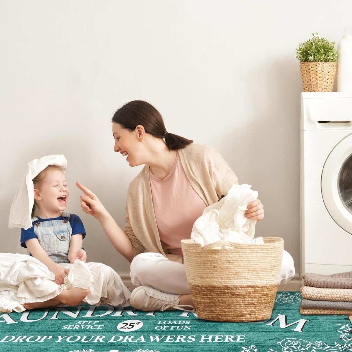 Lahome Remi Farmhouse Laundry Room Rug Runner 20"x59" Laundry Rugs and Mats for Laundry Room Non Skid Washable Floor Carpet Runner Rug for Washroom Mudroom Kitchen Bathroom Hallway Decor, Teal