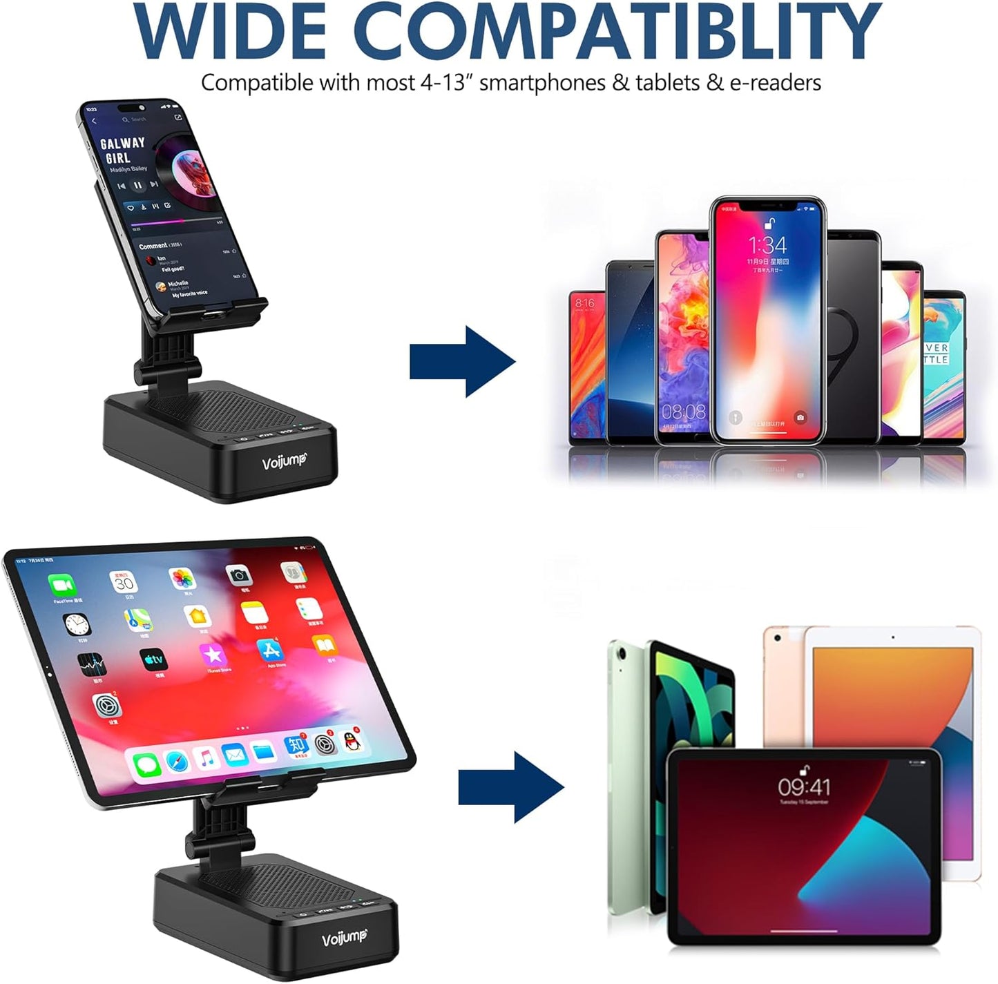 Cell Phone Stand with Wireless Bluetooth Speaker and Charging, Anti-Slip Base HD Surround Sound, Perfect for Home/Outdoor, Phone Holder Compatible with iPhone/ipad/Samsung Galaxy, Gifts for Men Women
