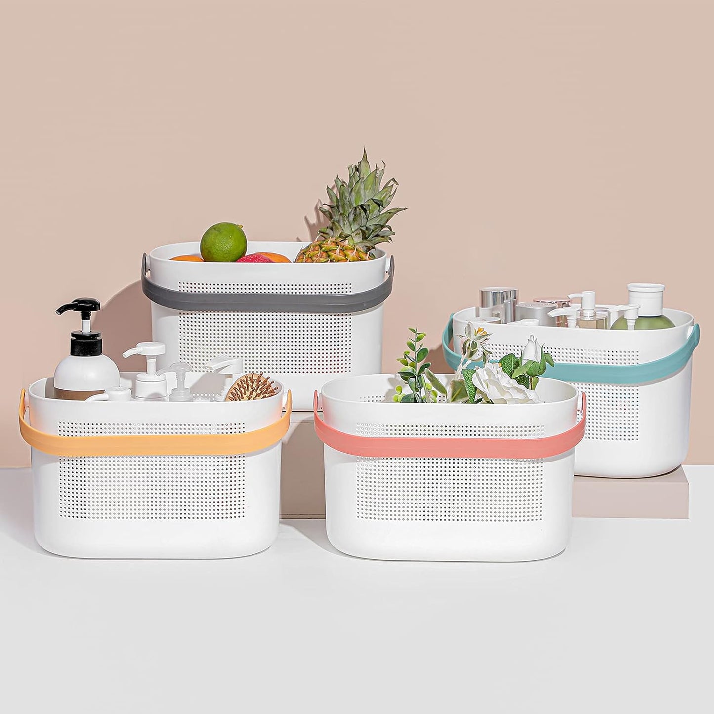 UUJOLY Plastic Storage Baskets with Handles, Shower Caddy Shelf Organizers Basket for Bathroom, Kitchen, Dorm Room, Green