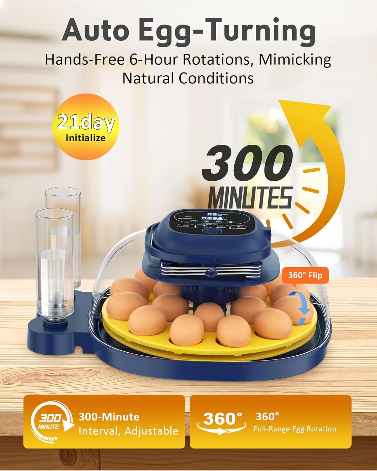 Egg Incubators for Hatching Eggs, Temperature & Humidity Control, Automatic Egg Turning for Hatch Chicken Duck Quail Pigeon Pheasant Partridge Home Classroom Lab with Water Bottle&Air Vent, 18 Eggs
