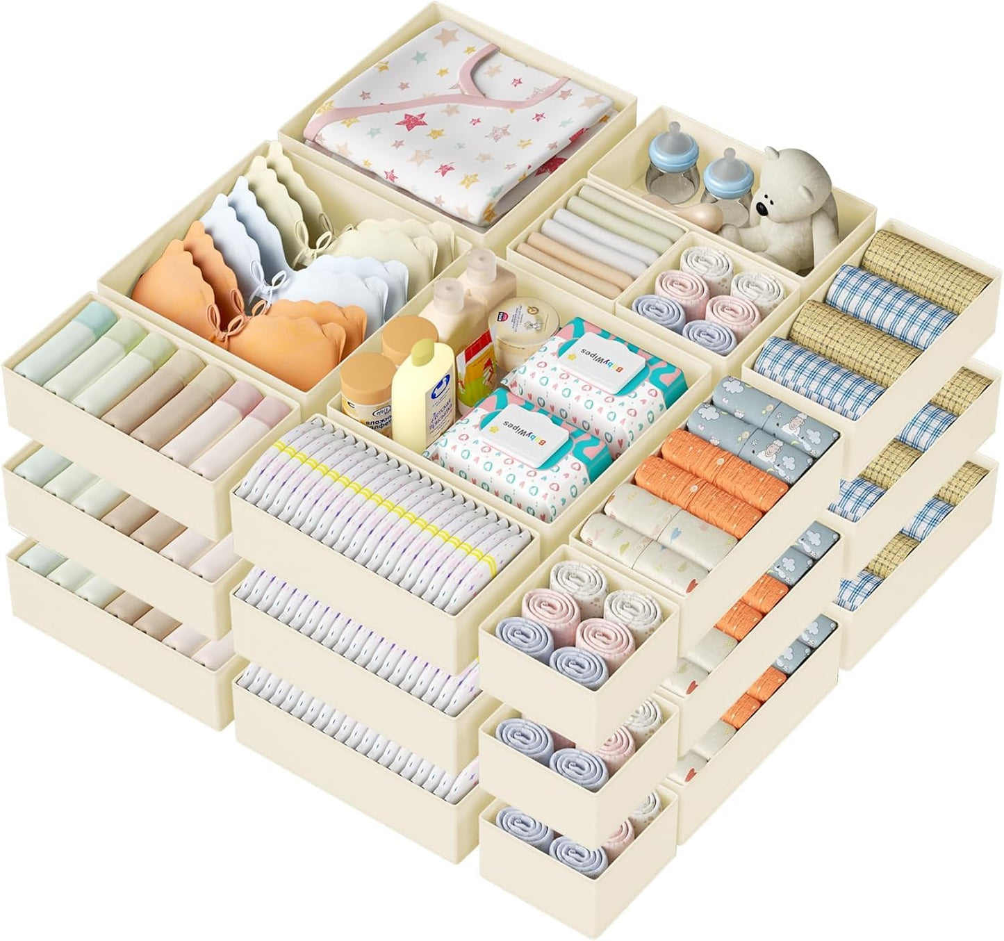 DIMJ Drawer Organizer Clothes Storage - 18 Pack Baby Dresser Organizer for Nursery, Foldable Closet Drawer Organizer Bins for Bedroom Organization, Fabric Storage Dividers for Socks, Underwears, Bras