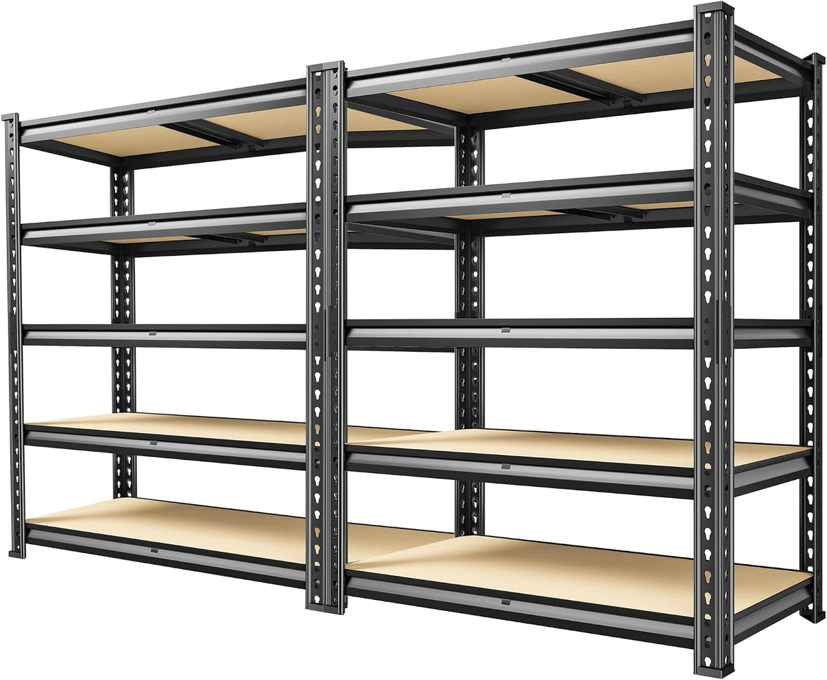 60.1" H Garage Storage Shelves 1990LBS Storage Shelves, 5 Tier Adjustable Metal Shelving, Garage Shelving for Storage, Basement, Warehouse, Pantry, Kitchen, 27.5" W x 11.9" D x 60.1" H, Black, 2 Pack