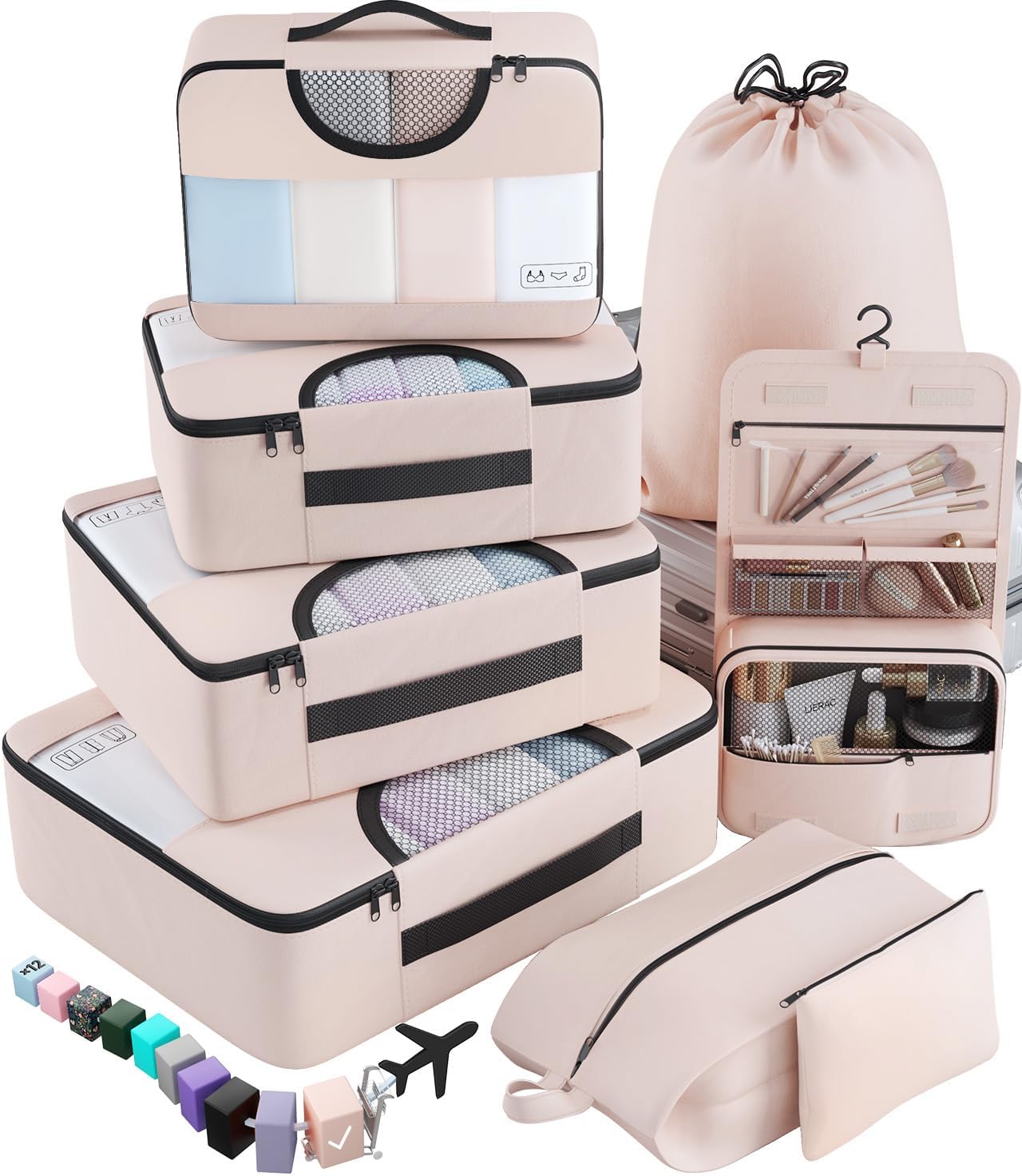Veken 8 Set Packing Cubes for Travel Essentials, Suitcase Organizer Bags in 4 Sizes, Carry-On Luggage Accessories with Laundry Bag, Airplane Must Have, Gifts for Women Men