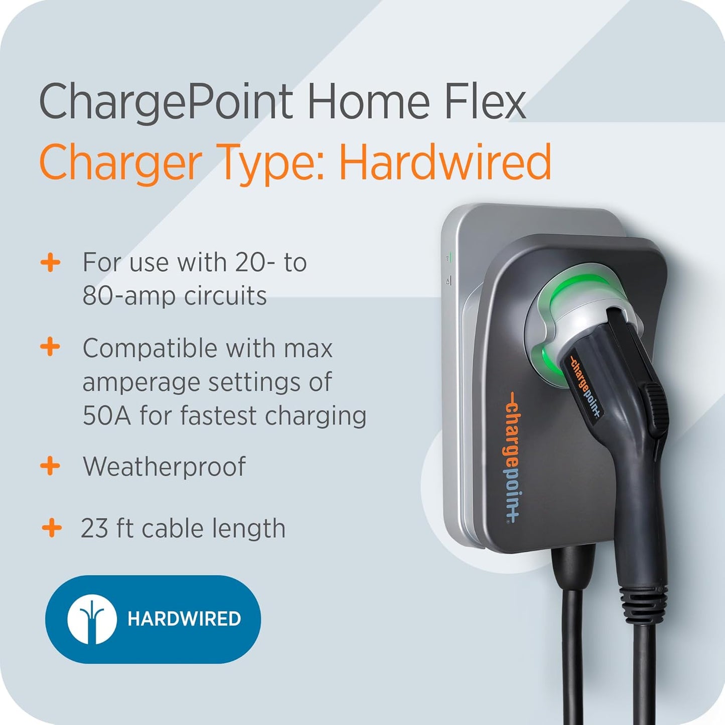 ChargePoint HomeFlex Level 2 EV Charger J1772 - Fast Smart Battery Power Charging at Home for Electric Automobile Vehicles- Hardwired for Electric Car