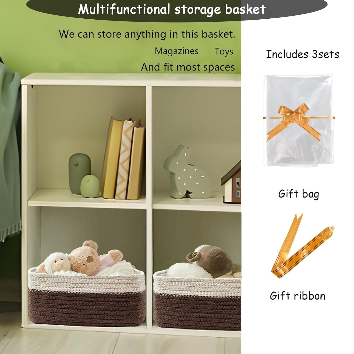 COMFY HOMI 11.5"x7.5"x4.7" Storage Baskets for Organizing | Cotton Rope Woven Basket | Toy Storage Bin Box | Basket for Shelves, Closet Organizer Bin, Decorative Closet Shelf, 3 Pack,