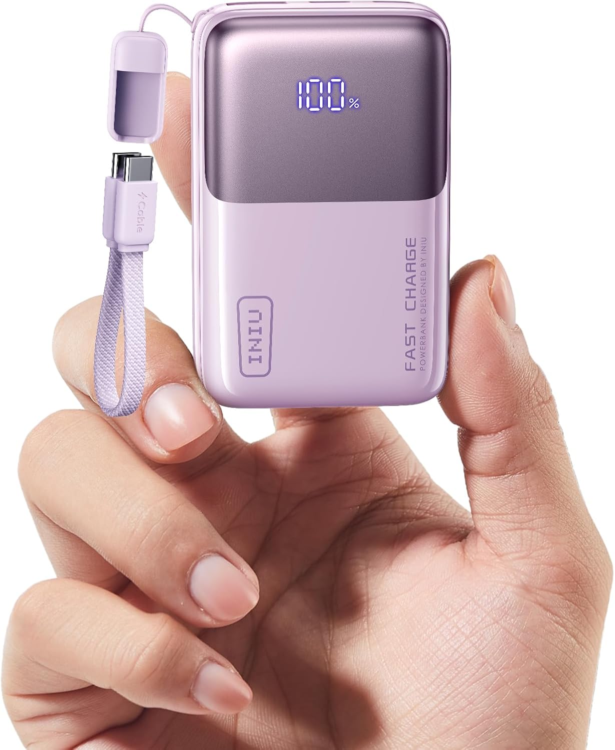INIU Portable Charger, Ultra Mini 10000mAh 45W Fast Charging Power Bank, USB C Battery Pack with Cable, Flight-Safe Travel Powerbank for Premium Ultra Pro Luxury Pocket Size, Light Purple