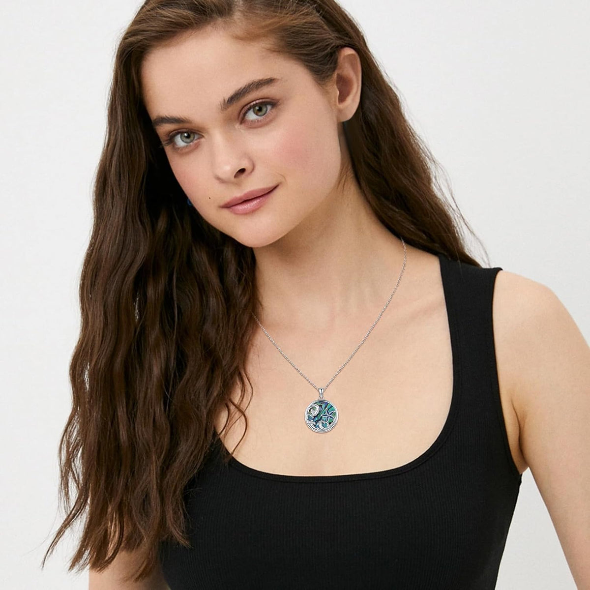 Ocean Necklace 925 Sterling Silver Wave Pendant Necklace Ocean Jewelry Beach Gifts for Women Friends Mom
