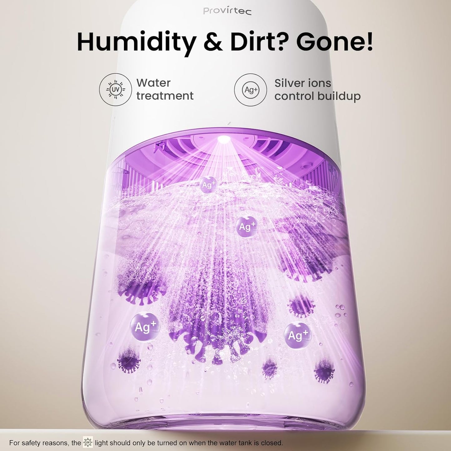 Provirtec MistFree Evaporative Humidifier for Bedroom, 3L No White Dust for Sensitive Individuals, Auto Humidity Control, Works with Tap Water, Night Light, Easy Clean Tank for Home & Small Room