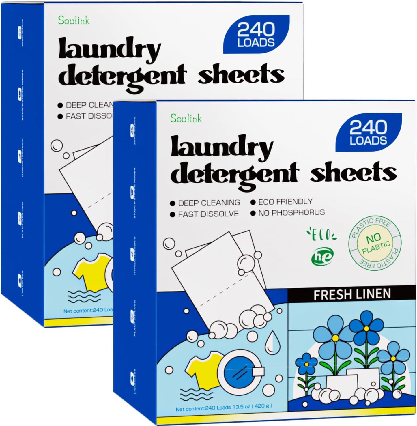 Soulink Magnolia Laundry Detergent Sheets 240 Loads - Eco-Friendly, Plant-Based, Hypoallergenic, No Plastic Jug