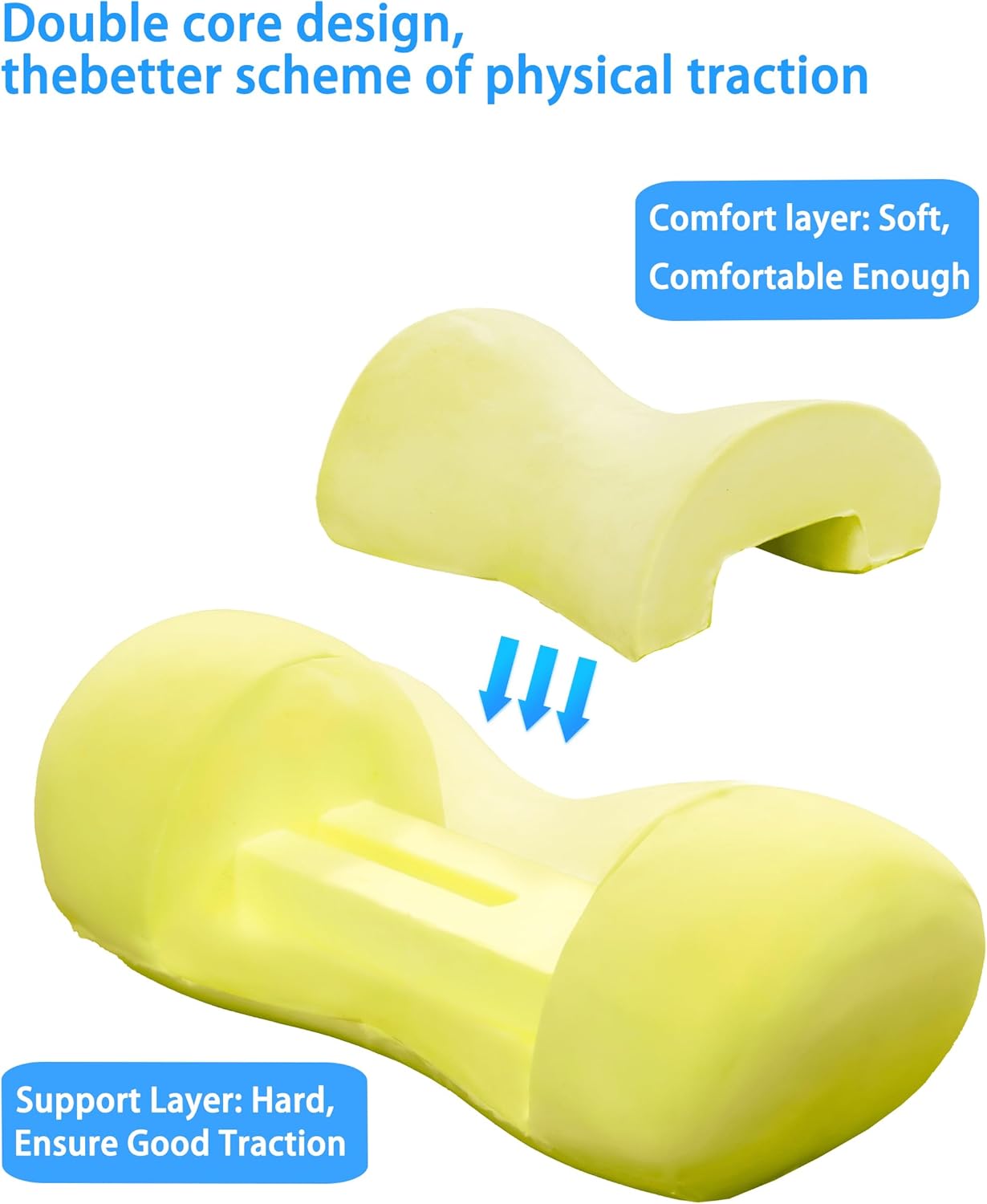 Bespilow Cervical Neck Traction Pillow for Pain Relief - 30 Min Daily Stretcher & Relaxer - Dual-Layer Memory Foam Neck Roll for Back Sleeping - Small Orthopedic Bolster with Cooling Cover