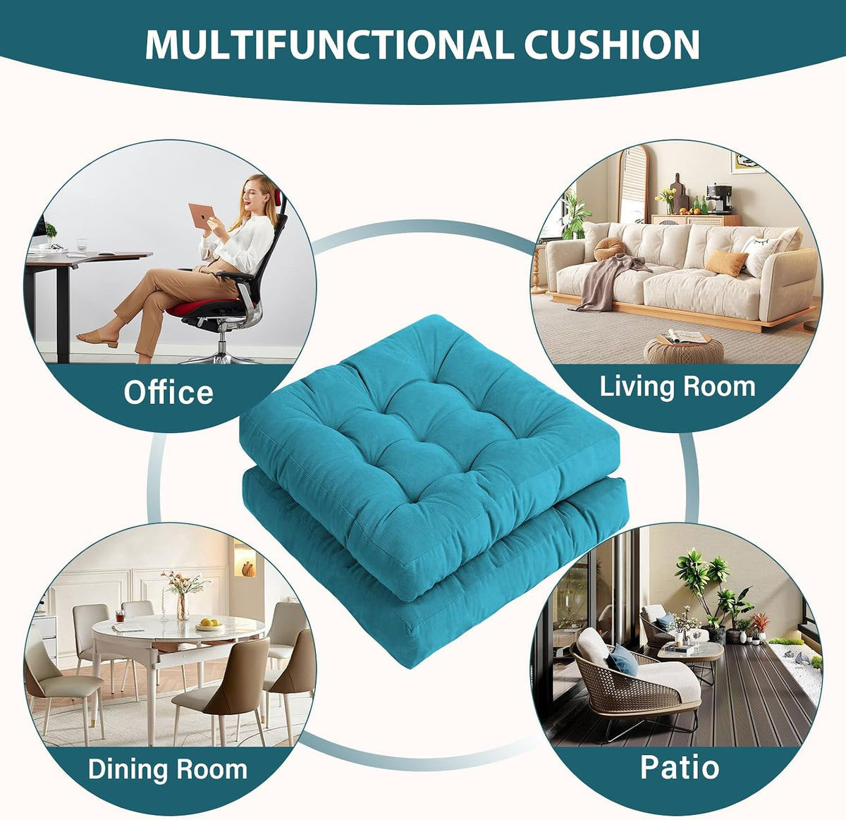 Tiita 22 Inch Square Floor Cushions, Floor Pillow for Sitting, Blue