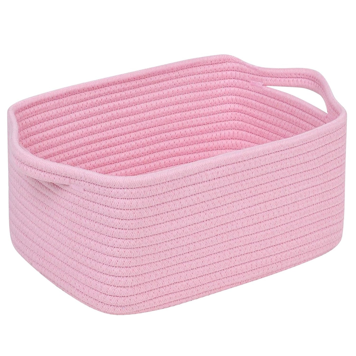 CubesLand Cube Storage Organizer Basket Bin, Cotton Rope Shelves Basket | Durable Woven Rectangular Shelf Basket for Organizing, Nursery Toys Basket, Pink Basket