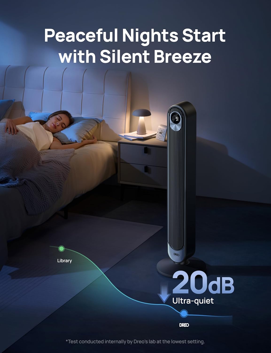 DREO Tower Fan for Bedroom, 28 ft/s, 20dB Quiet Oscillating Bladeless Fan with Remote, 9 Speeds, 4 Modes, 12H Timer, LED Display, Standing Floor Fan Powerful for Indoor Home Office Room, 42 Inch
