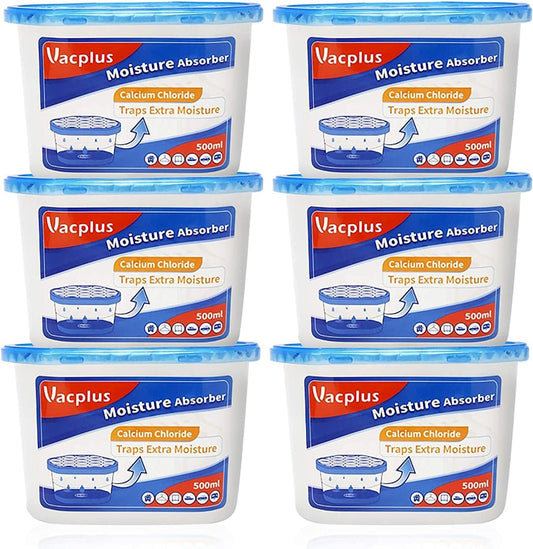 Vacplus Moisture Absorbers 6 Pack, Portable Humidity Absorber Boxes for Your Bathroom, Closet & Car, Dehumidifier with Fragrance Free, 10.5 Oz