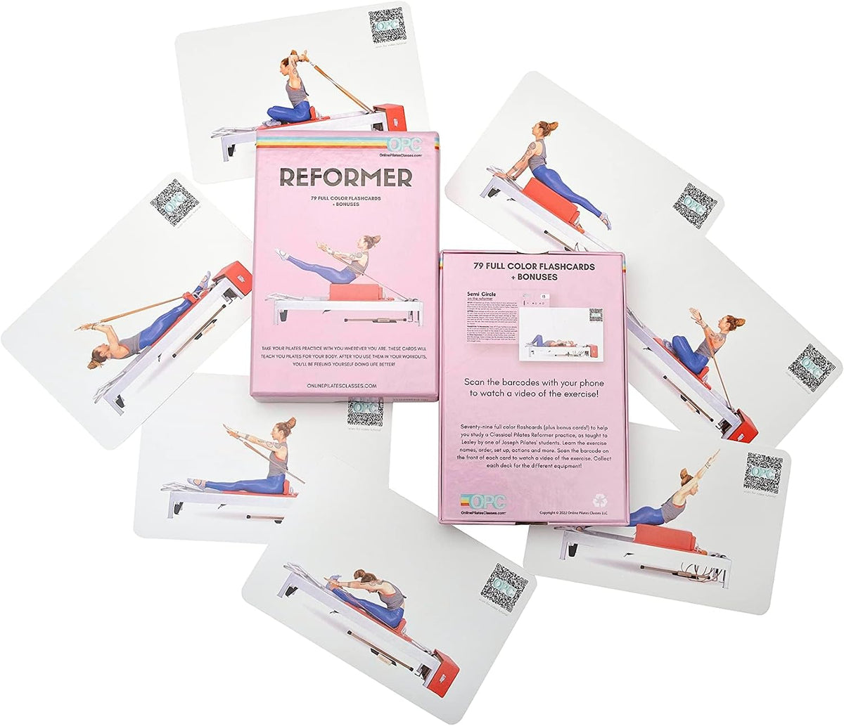 OnlinePilatesClasses Pilates Barrels Flashcards, Deck Cards Set with Video Tutorial for Spine Corrector, Ladder Barrel, Small Barrel & C-Shaper Exercise, Home Gym Workout, Barrel Arc Not Included