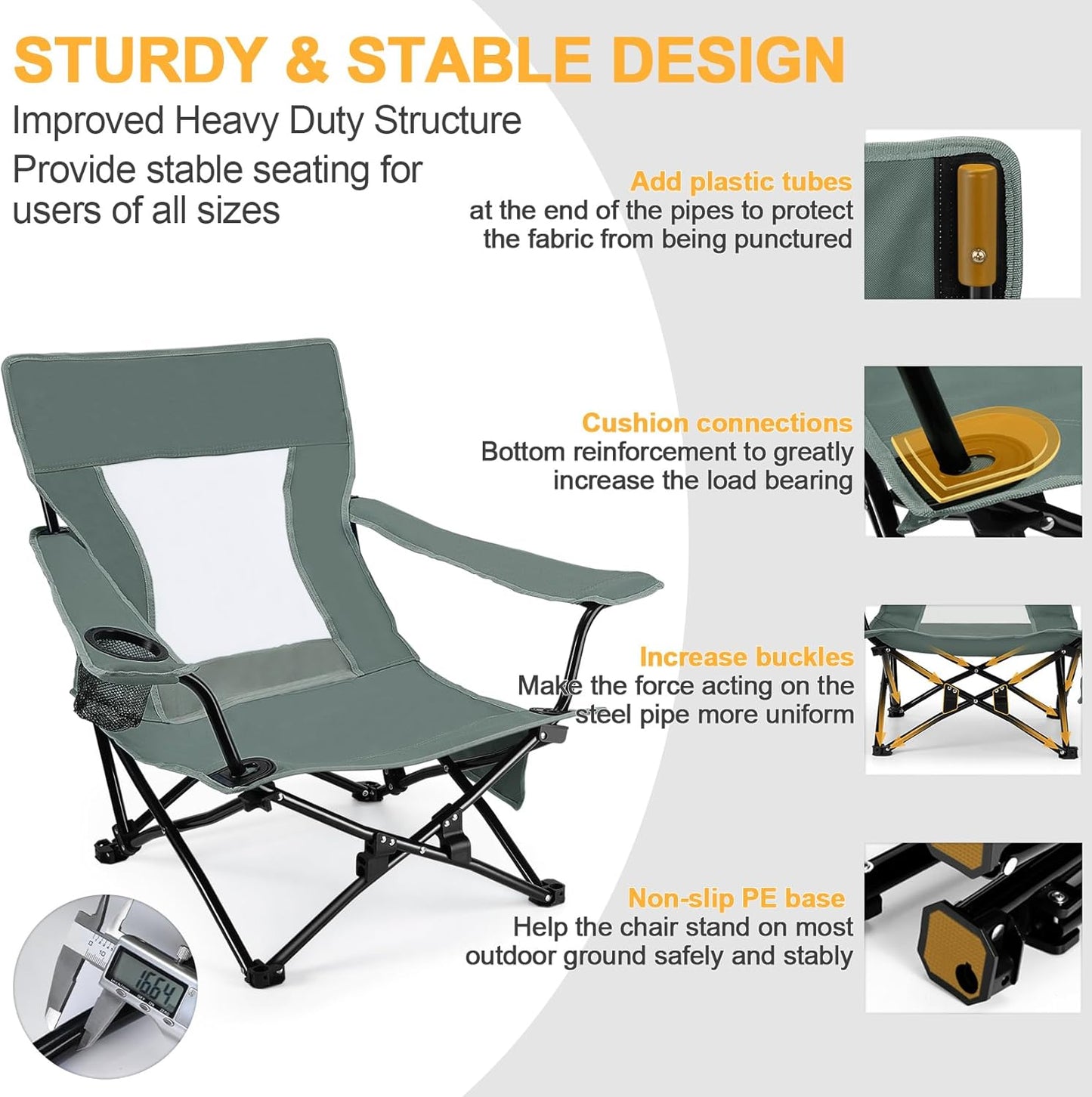 Joyfair Beach Camping Chair (2 Pack), Outdoor Folding Chair for Adults, Heavy Duty Portable Chair for Outside Fishing, Lawn, Sport, Patio, Armrest Cup Holder & Storage Pocket, Carry Bag (Grey)