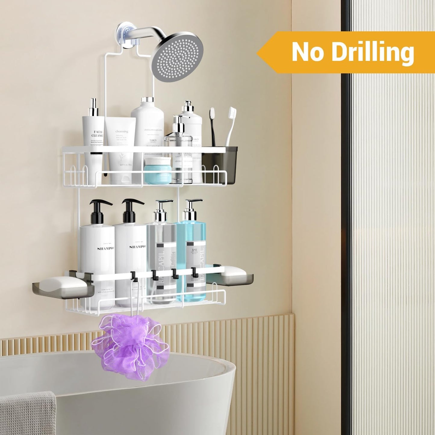 AKTECKE Shower Caddy Hanging Bathroom Organizer: Rustproof Shelf for Inside Shower - No Drilling Racks Over Showerhead - Bath Shelves for Shampoo Soap