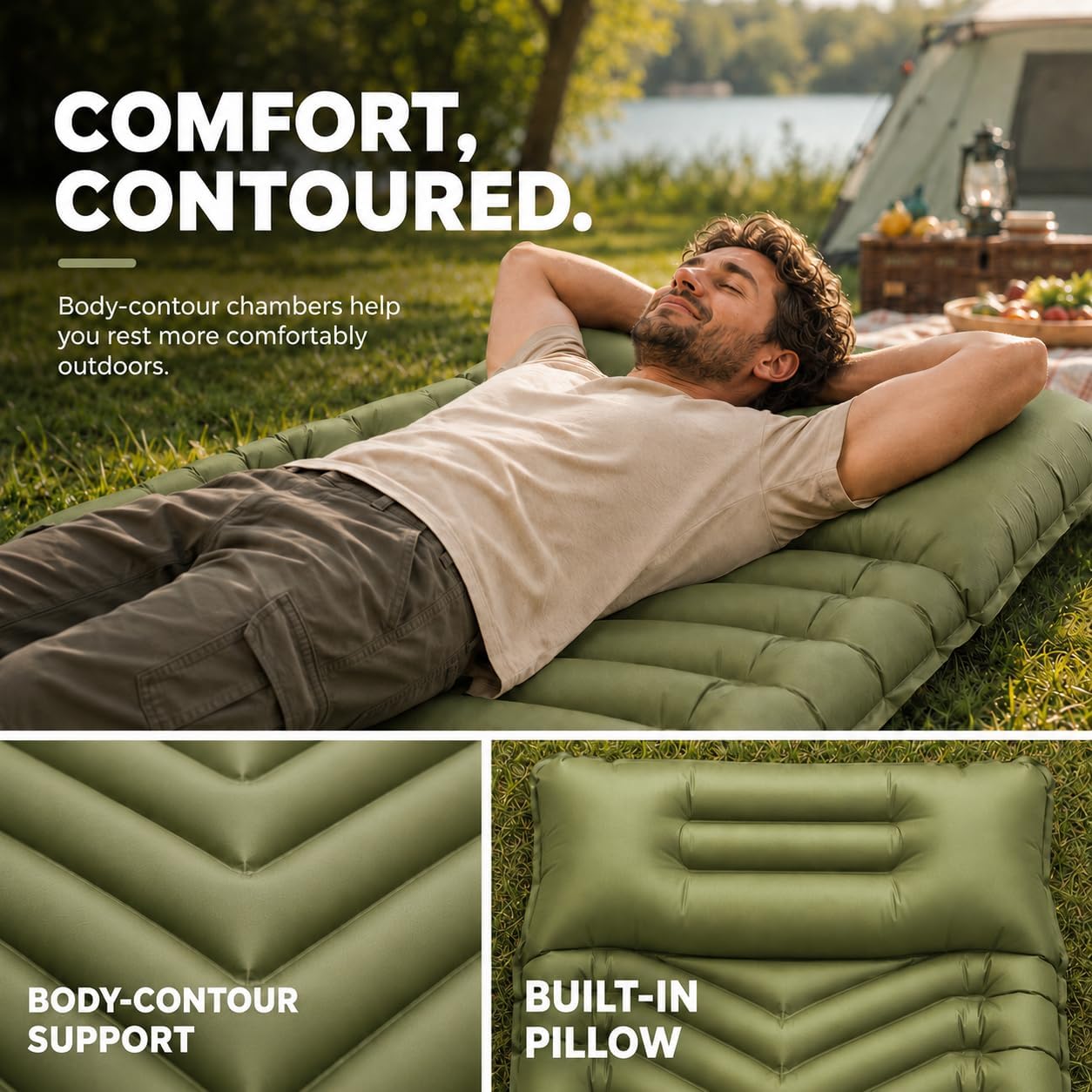 MalloMe Camping Mattress Sleeping Pad for Camping - Bed for Outdoors Self-Inflating Air Mattress for Backpacking Leak-Resistant Inflatable Travel Mat w/Foot Pump Compact Ultralight Single & Double