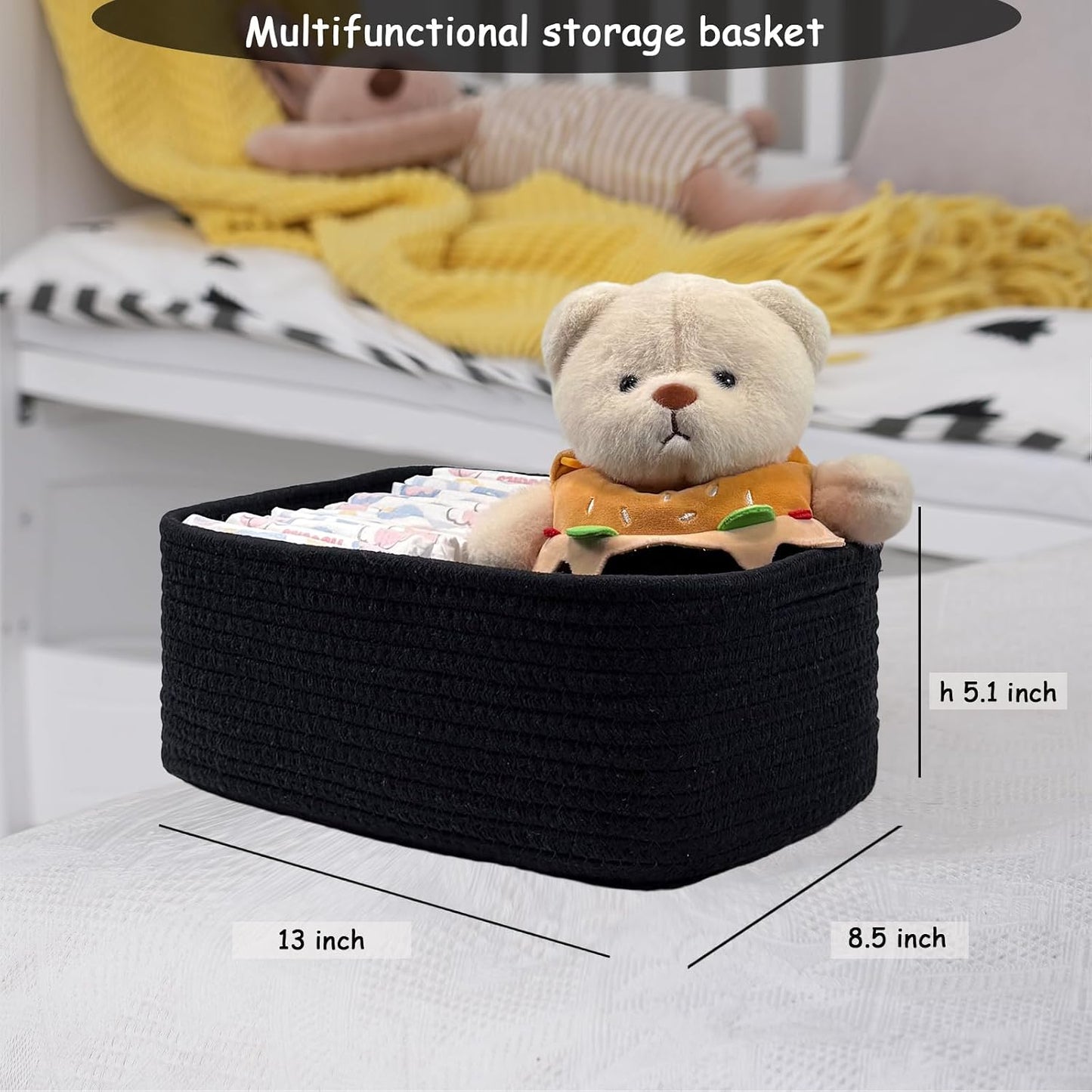 COMFY-HOMI 13" x 8.5" x 5.1" Storage Baskets for Organizing | Cotton Rope Woven Basket | Toy Storage Bin Box | Basket for Shelves, Closet Organizer Bin, Decorative Closet Shelf, 3 Pack