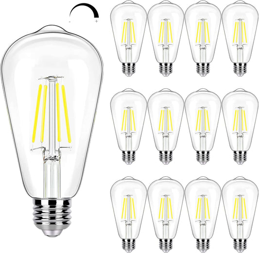winsaLED Dimmable LED Edison Bulb 40W Equivalent, 5000K Daylight, 12 Pack