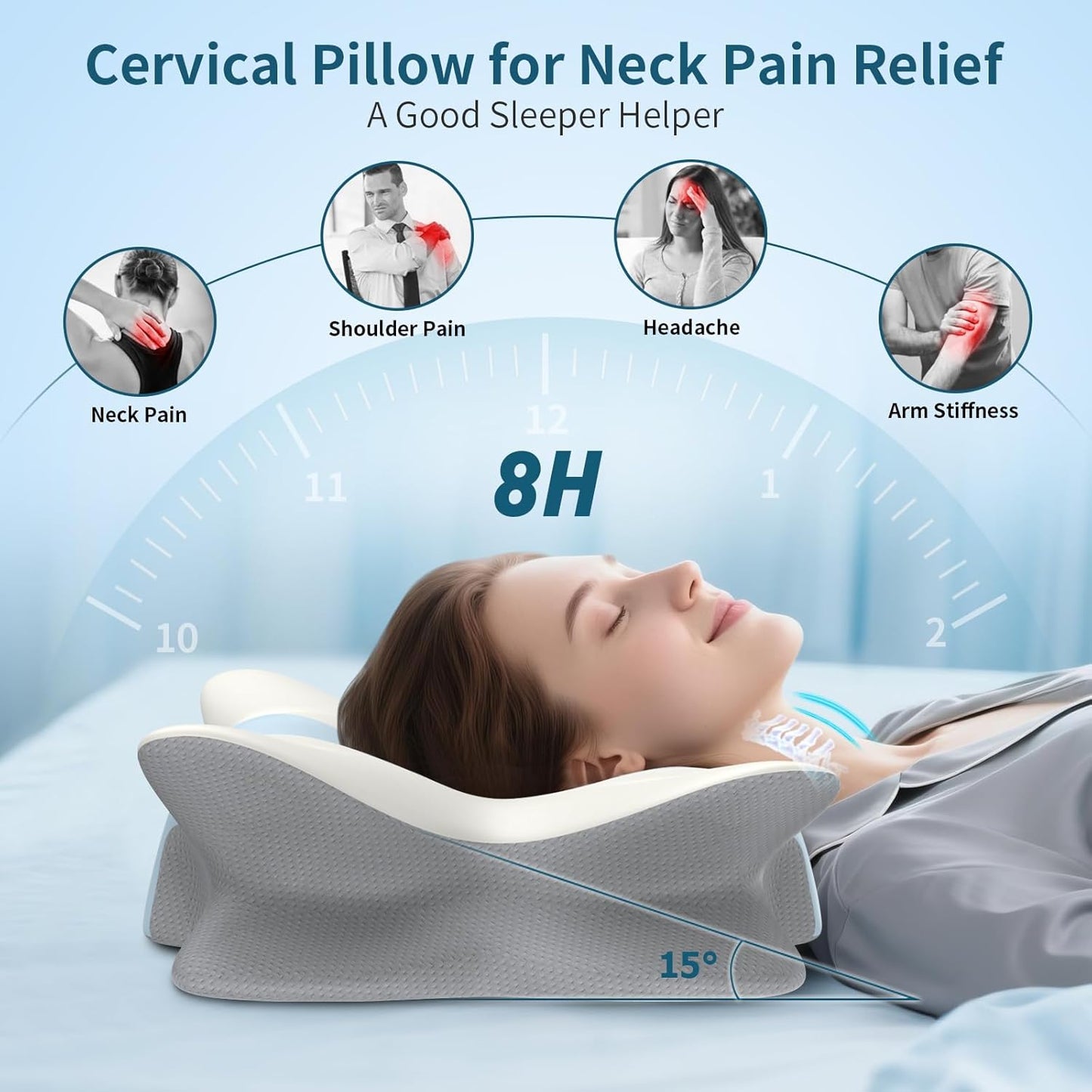 Cervical Pillow for Neck and Shoulder Pain Relief - Ergonomic Neck Pillow for Sleeping, Contour Memory Foam Pillows Side Sleeper Pillow, Bed Pillow for Side Back Stomach Sleepers(White & Blue)