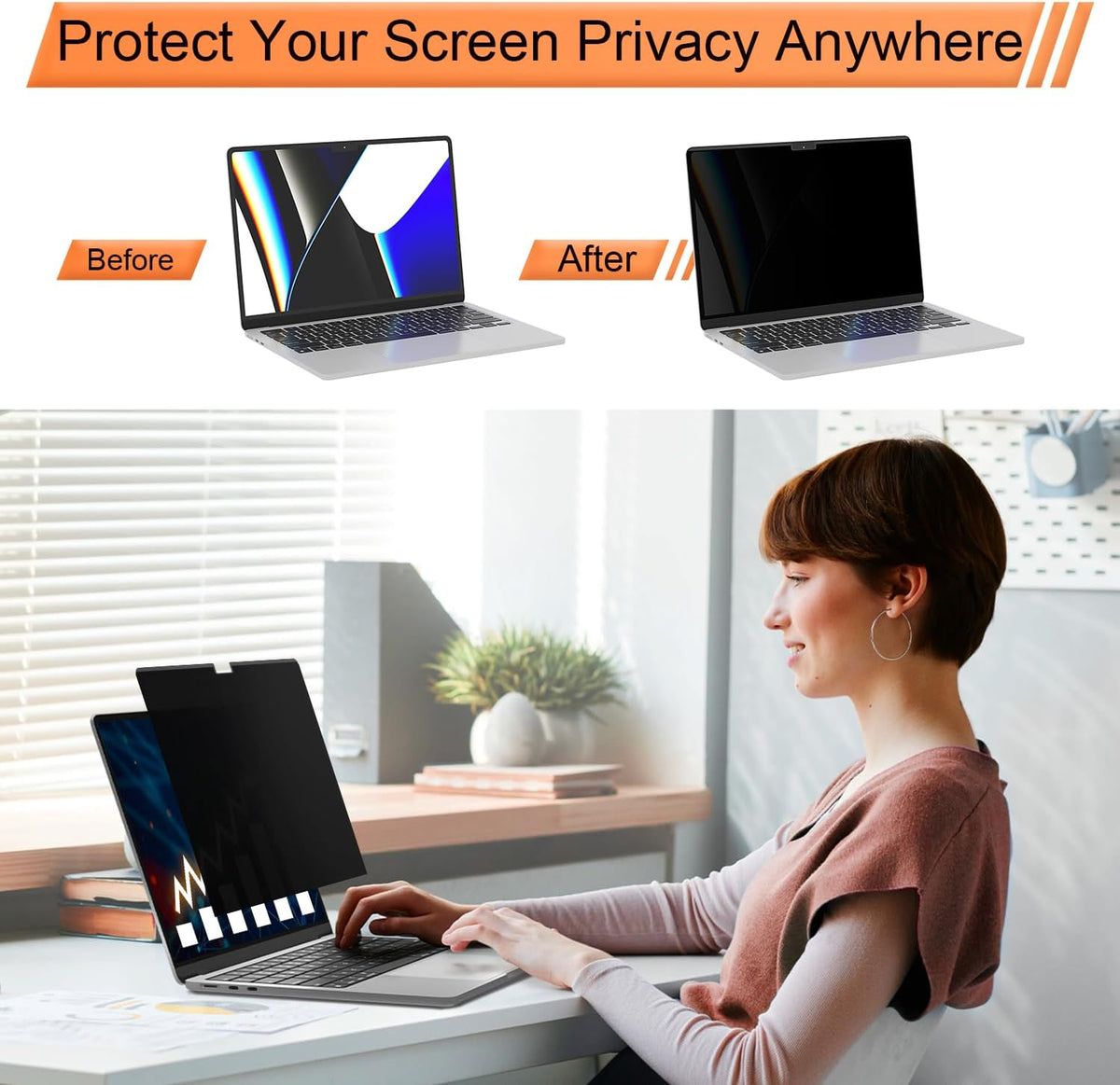 Mamol Magnetic Privacy Screen MacBook Air 13 Inch(2018-2021, M1), Removable Anti Blue Light Glare Filter Screen Protector with Camera Cover for Mac air 13''