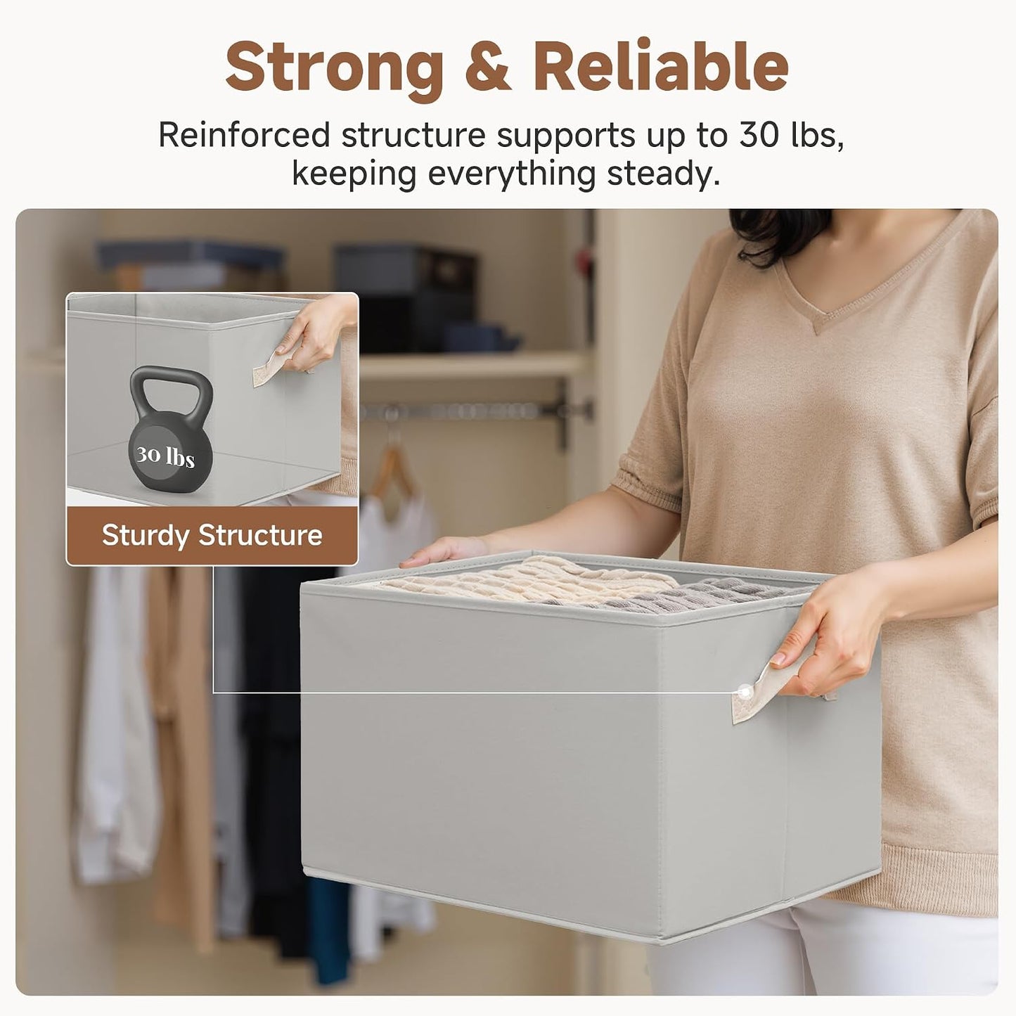 StorageWorks Storage Baskets for Shelves, Light Gray, Extra Large, 3-Pack | Closet Storage Bins, Fabric Storage Bins, Closet Organization and Storage Baskets, Organizer Bins for Clothes