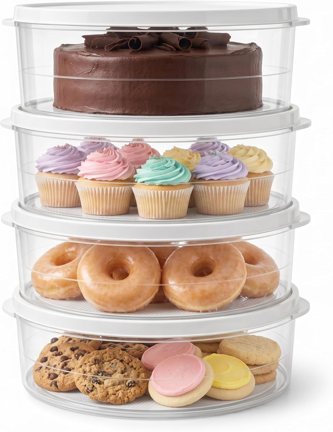 Evelots 4-Pack 10-Inch Airtight Food Storage Container with Lid - Portable Carrier for Pies, Cakes, Cupcakes & More - BPA-Free Clear Plastic - Secure & Easy Transport