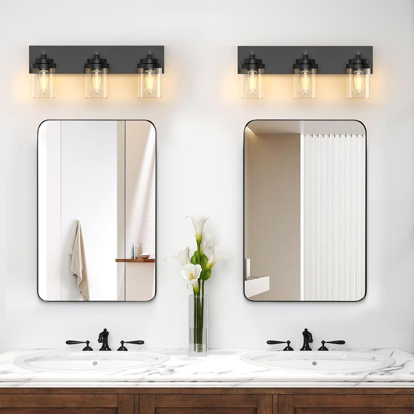 IZORRO Bathroom Vanity Light Fixture, 3-Light 22 Inch Matte Black Bathroom Light Fixtures Over Mirror, with Clear Glass Shade, Modern Farmhouse Vanity Lights, Rustic Restroom Lighting Fixtures