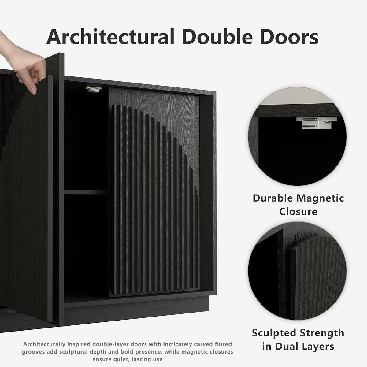 win2win 65" Sideboard Buffet Cabinet with Storage, Modular Credenza, Black