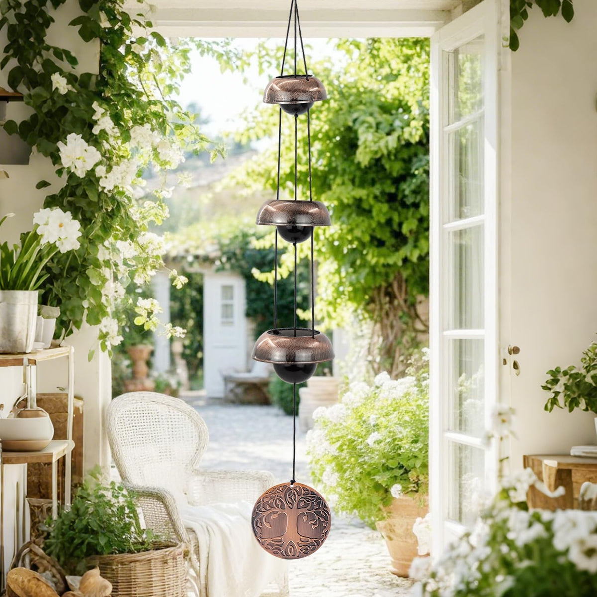 Tree of Life Bell Wind Chimes for Outside, Red Copper Temple