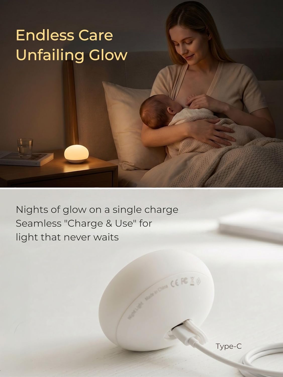 EASZZZ Baby Night Light, Nursery Night Lamp for Breastfeeding, Soft BPA Free Silicone Touch Night Lamp, Eye Caring, Easy Flip Design, Stepless Dimming, 1-Pack