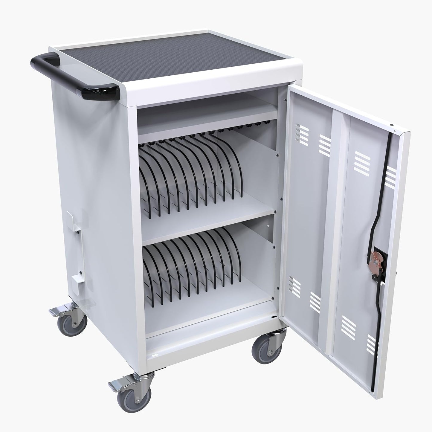 32-Port 30-Bay Charging Cart with Lock, White | Laptop Storage, Cord Management, Access Lock, for iPads/Chromebooks up to 16.3", for School/Business