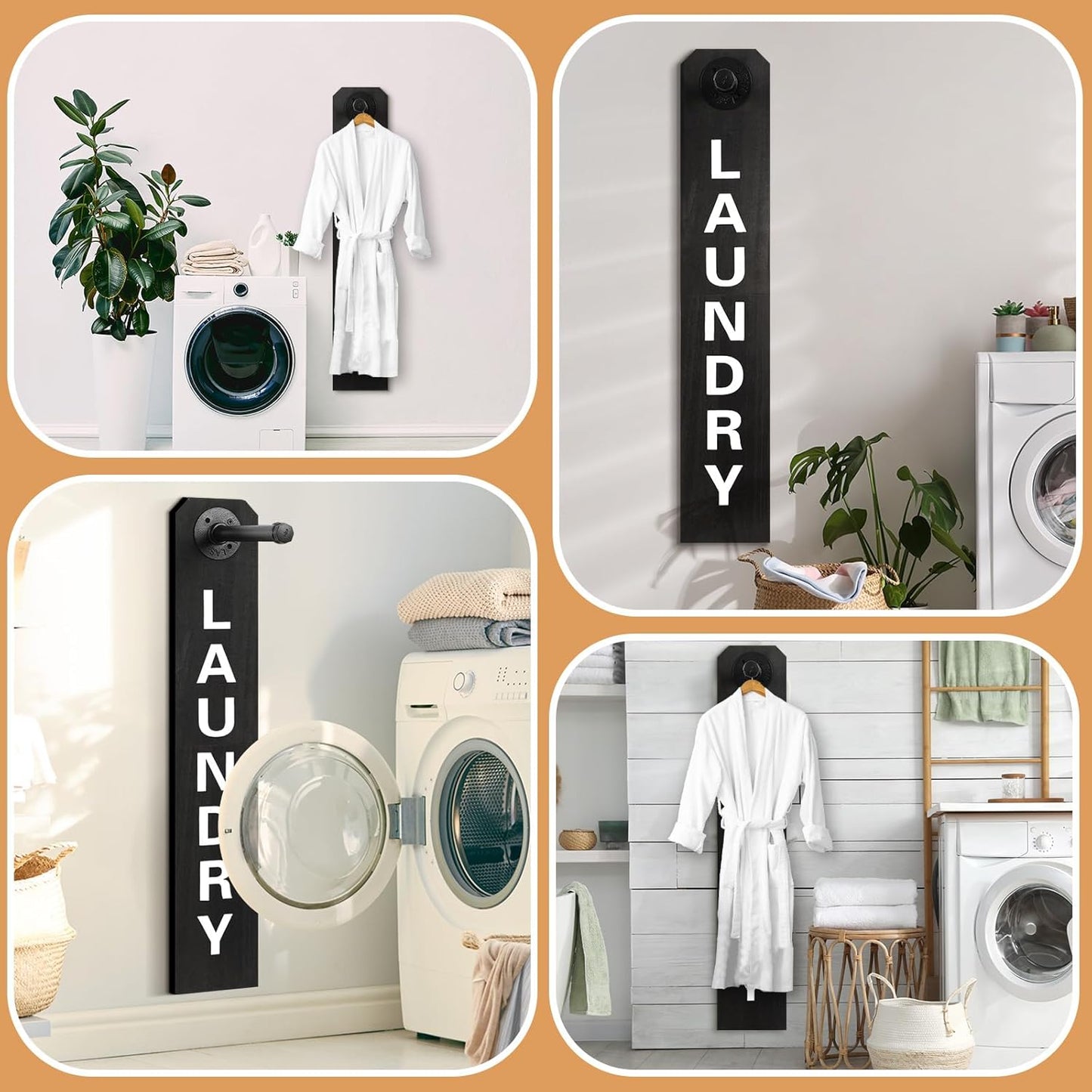 MorningRo Laundry Room Sign Decor Drying Rack Organization Laundry Room Wall Mounted Hanger Rack Farmhouse Swing Arm Rods Clothes Hooks(Black)
