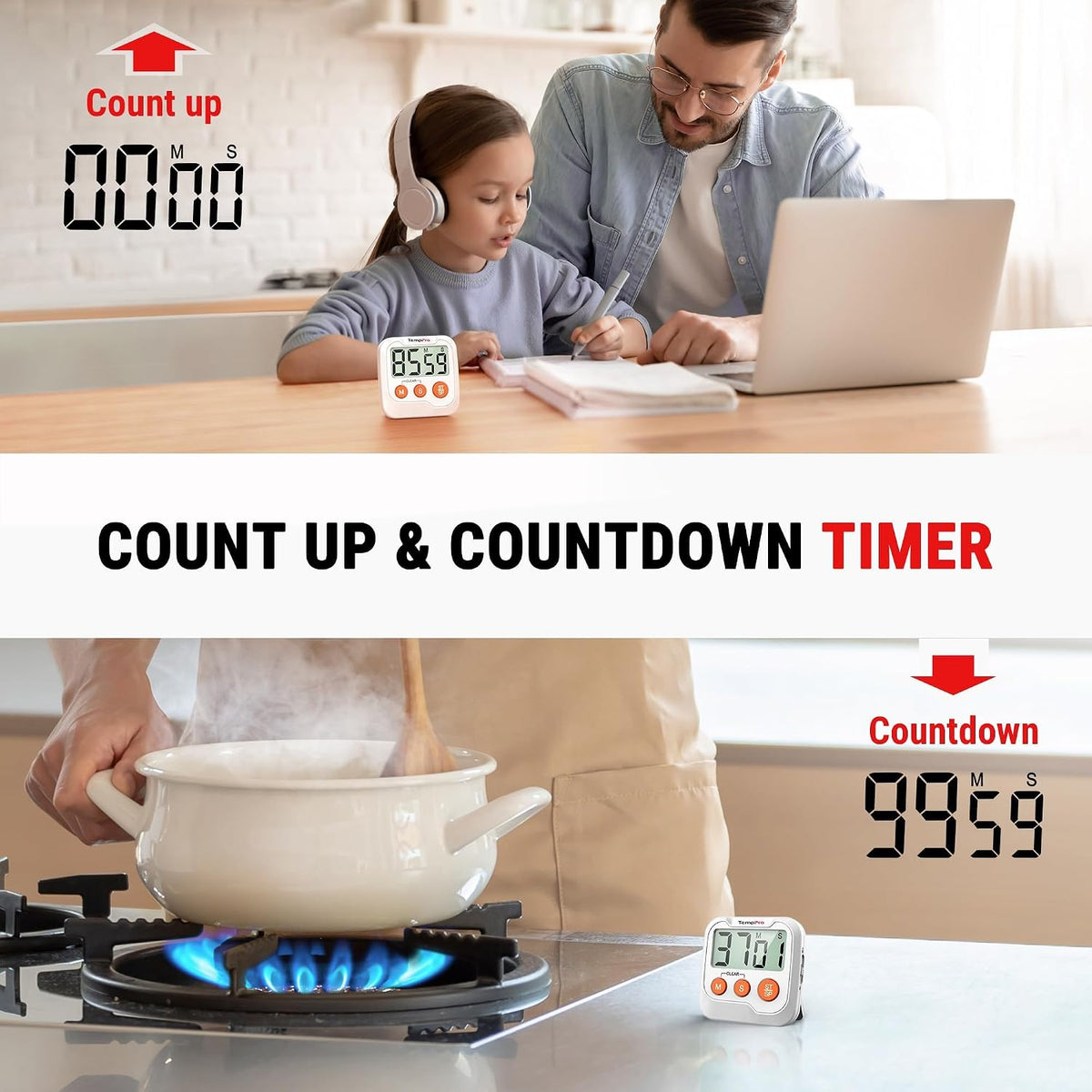 TempPro TM03 Digital Timer with 2 Alarm Volume & Strong Magnetic Back
