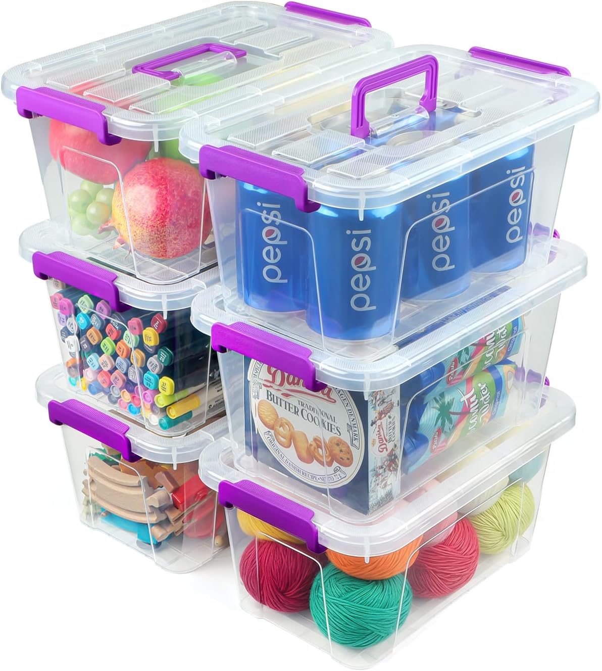 EOENVIVS Plastic Storage Bins with Lids 6 Pack Storage Organizer, 7 Quart Stackable Storage Boxes with Buckle Lids and Handle easy for Home Office Pantry Organization, Clear