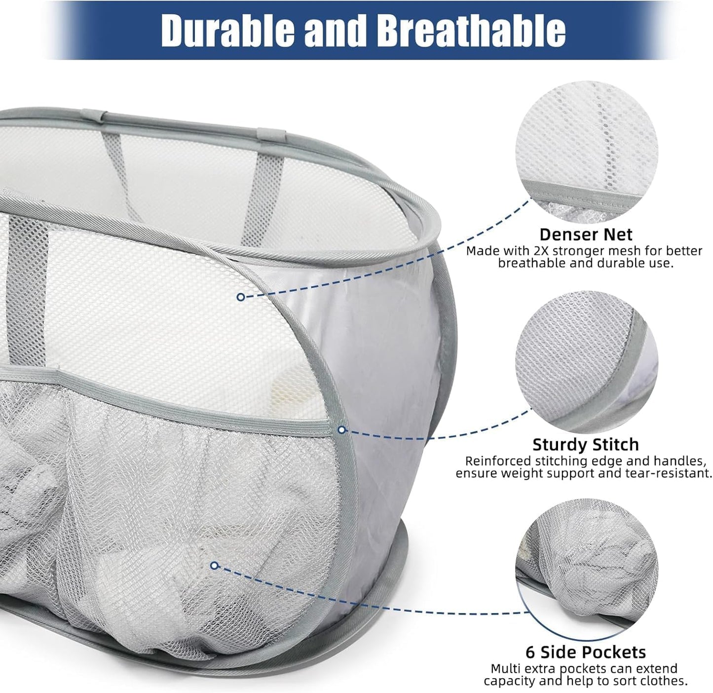 Collapsible Laundry Baskets, Upgrade Pop Up Laundry Hamper with Convenient Bags, Foldable Laundry Basket Mesh Light Weight, Easy to Carry Clothes Hampers for Laundry, Dorm, Toys, Travel 4 Pack