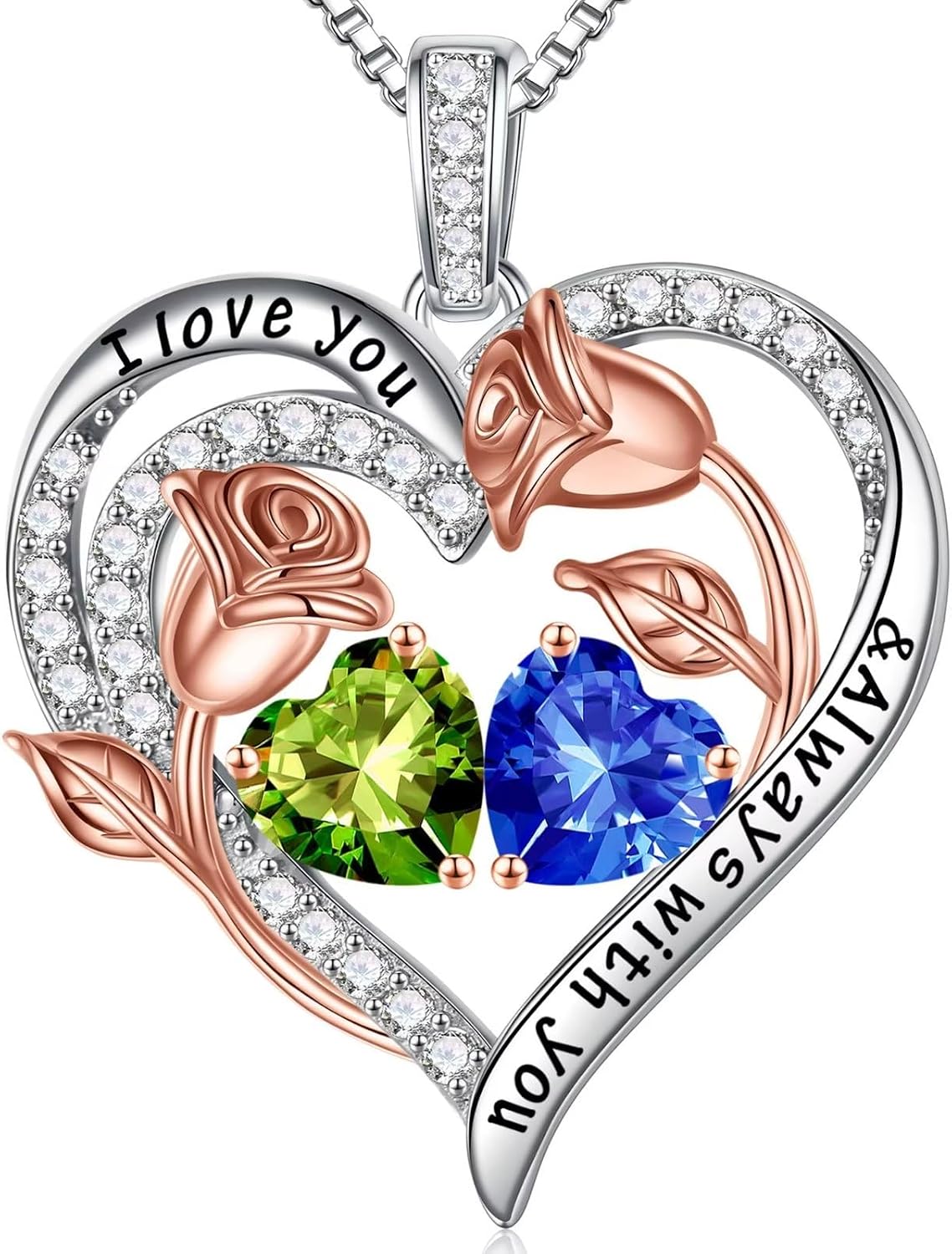 Iefil Birthstone Necklace for Women - Rose Heart Necklace