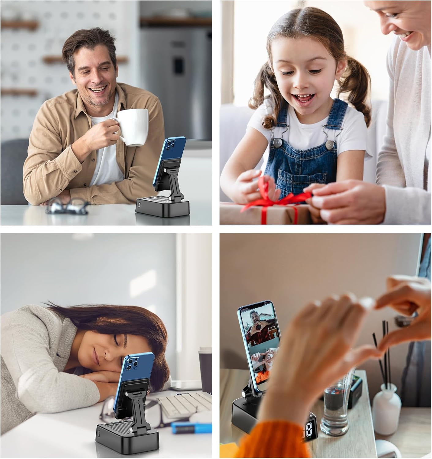 Gifts for Men and Women, Phone Stand with Bluetooth Speaker and 360° Rotable Angle Adjustable Phone Holder for Desk with HD Subwoofer Sound Fits Phones,Tablet, Birthday Gifts for Boys/Girls (Black)