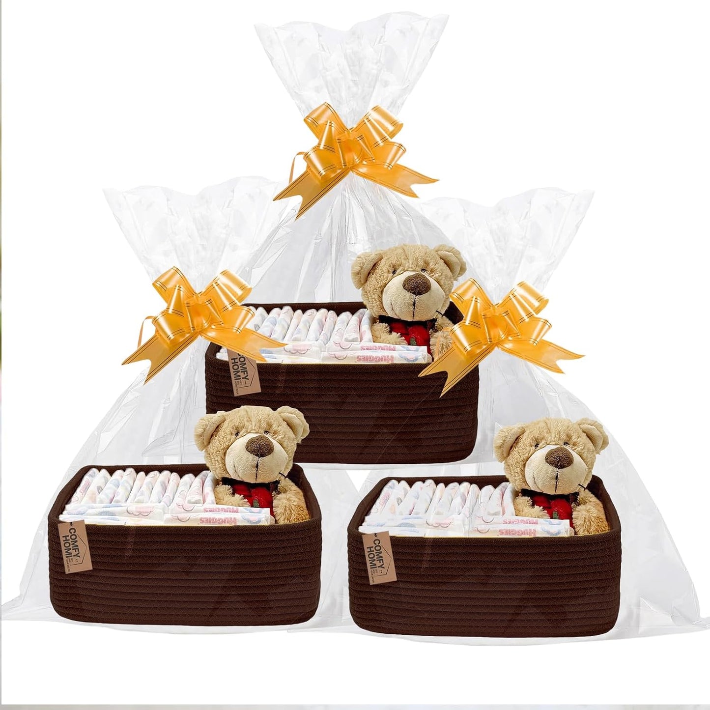 COMFY-HOMI 13" x 8.5" x 5.1" Storage Baskets for Organizing | Cotton Rope Woven Basket | Toy Storage Bin Box | Basket for Shelves, Closet Organizer Bin, Decorative Closet Shelf, 3 Pack