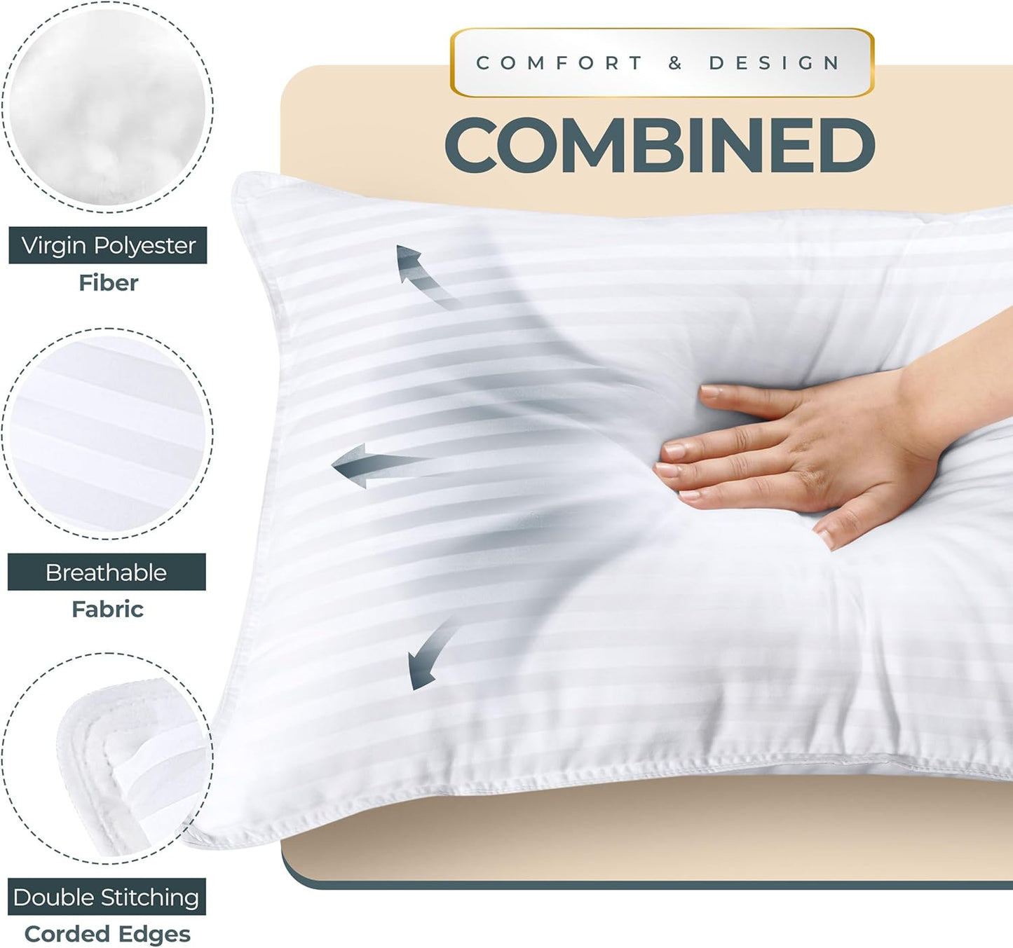 Utopia Bedding Bed Pillows for Sleeping Queen Size (White), Set of 2, Down Alternative Pillow for Sleeping, Cooling Hotel Quality Pillow Set for Back, Stomach or Side Sleepers