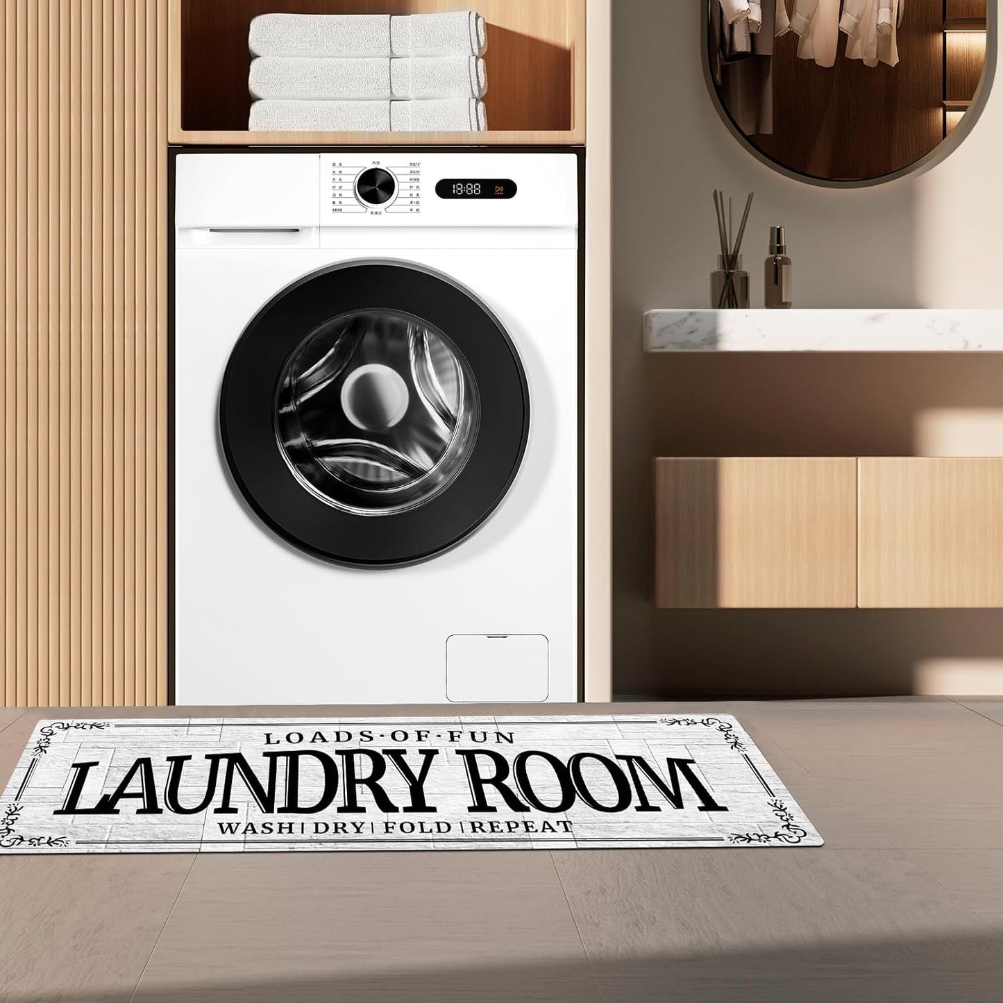 Non-Slip Rubberback Laundry Room Rug Runner 20''x47'' - Kitchen Farmhouse Decor Floor Laundry Mats for Mudroom and Bathroom Carpet Machine Washable Waterproof, White