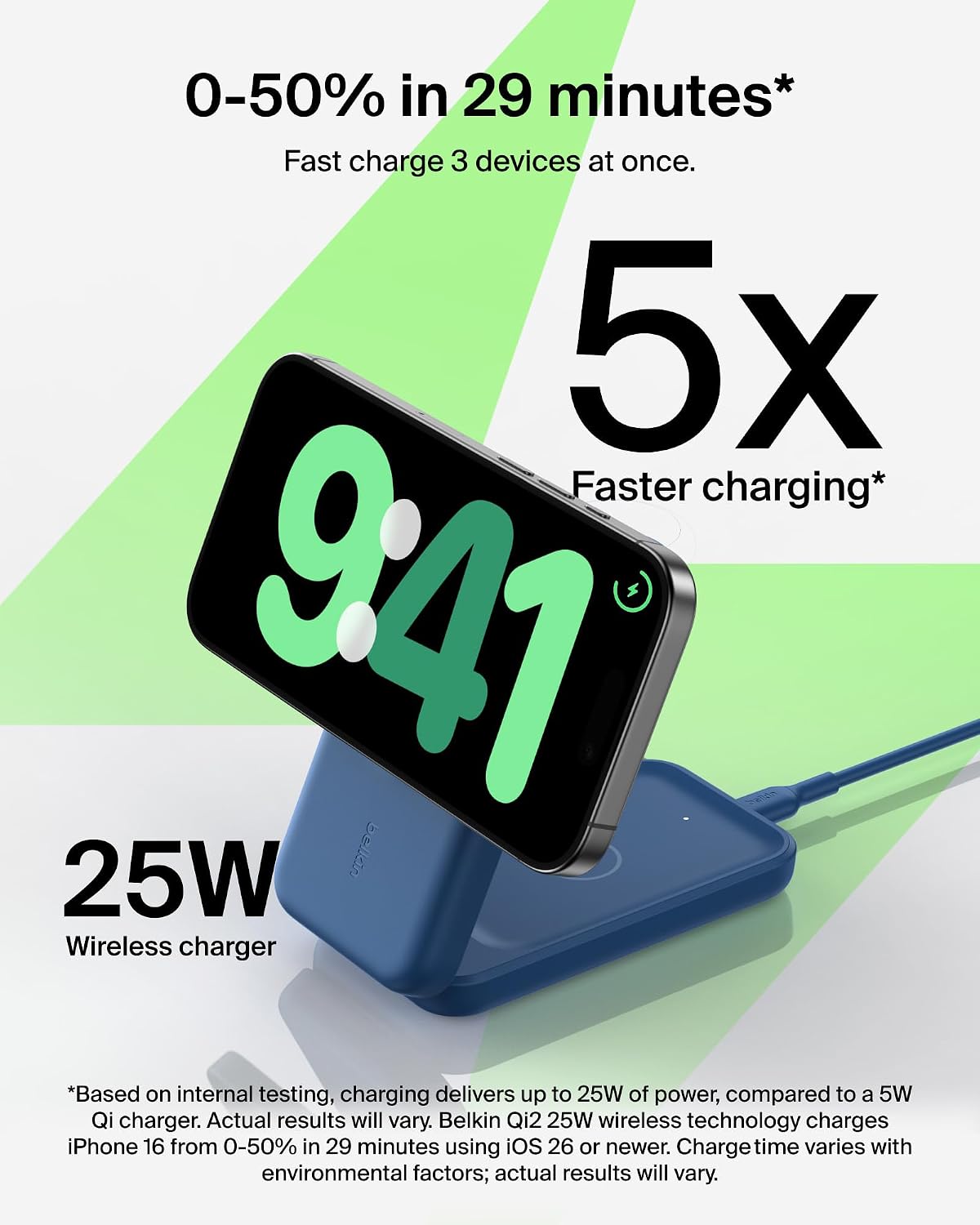 Belkin Qi2.2 25W Wireless 3 in 1 Foldable Fast Charging Station for iPhone | Fast Charigng, MagSafe Compatible, iPhone 17/16/15, Apple Watch, AirPods, Travel Charger, Magnetic