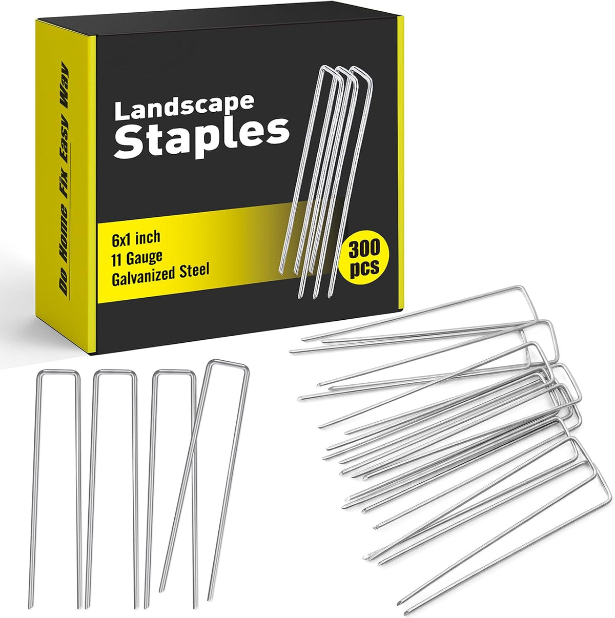 HongWay 300 Pack Landscape Staples, 6 Inch Garden Stakes Galvanized Steel