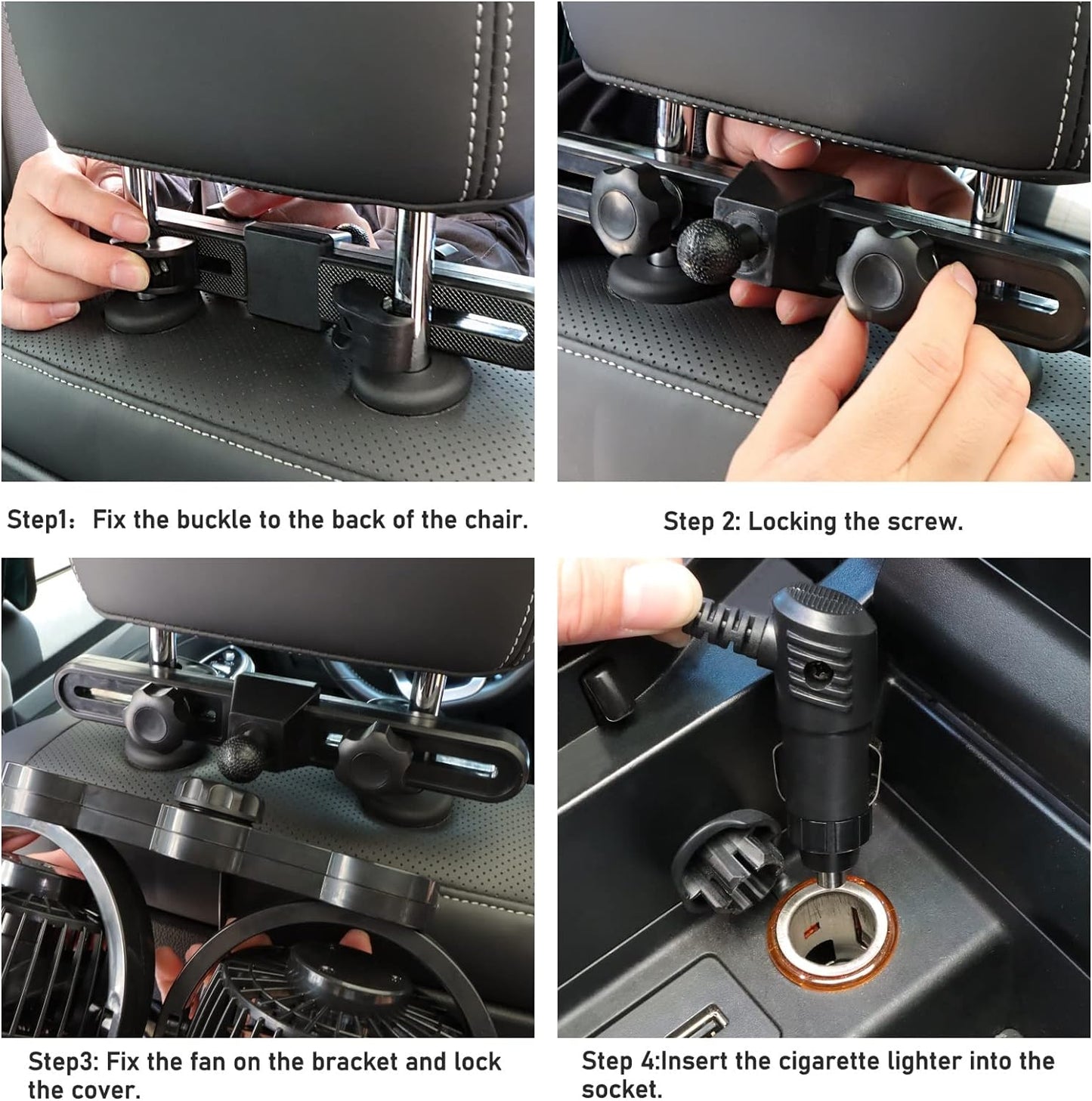 QIFUN 12V Car Fan, Portable Car Fan Cool Gadgets for Rear Seat Passenger, 4'' Headrest 360° Rotatable Backseat Car Cooling with Stepless Speed Regulation for Vehicles, SUV, RV, Boat